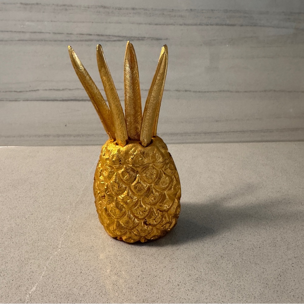 Vintage Gold Gilded Pineapple Appetizer Forks And Stand Hollywood Regency 1960's